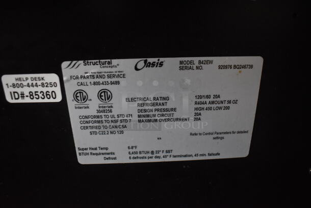 Oasis B42EW Commercial Floor Standing Electric Powered Air Curtain Merchandiser With Glass Front And Bottom Mount Compressor And Adjustable Metal Shelves. 120V/ 1 Phase Tested And Working - Image 7 of 7