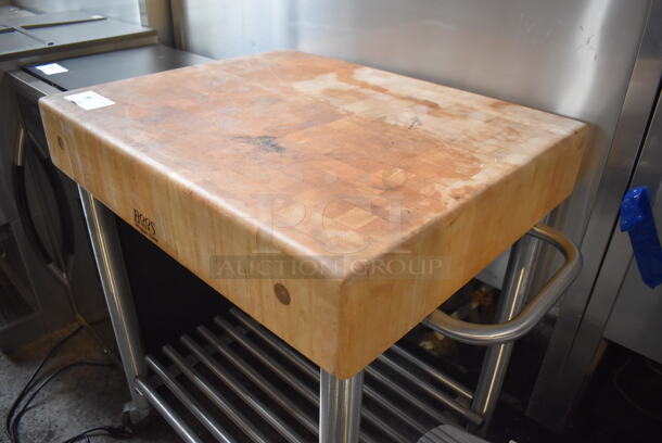 John Boos Butcher Block Table w/ Metal Dunnage Under Shelf on Commercial Casters. - Image 3 of 4