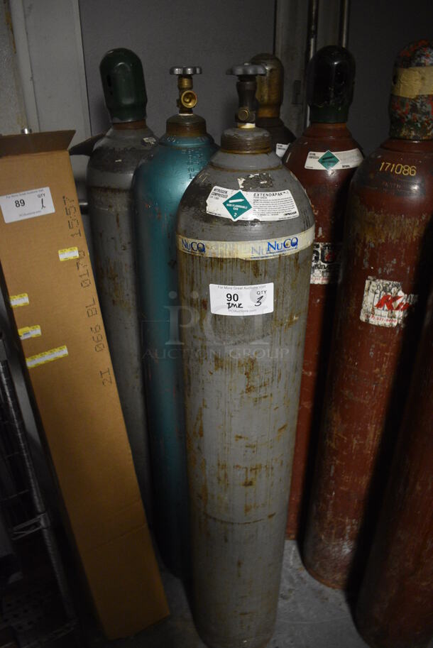 3 Metal Nitrogen Tanks. 8x8x57. Buyer Must Pick Up - We Will Not Ship This Item. 3 Times Your Bid! (kitchen)