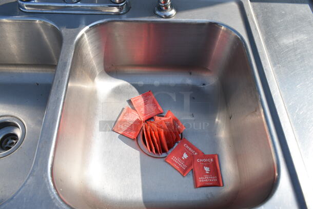 Stainless Steel 2 Bay Sink w/ Faucet, Handles, Back Splash and Under Shelf.  - Image 5 of 9