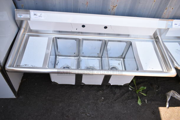 BRAND NEW SCRATCH AND DENT! Steelton 522CS31014LR 54" 18-Gauge Stainless Steel Three Compartment Commercial Sink with 2 Drainboards - 10" x 14" x 12" Bowls. No Legs.  - Image 2 of 6