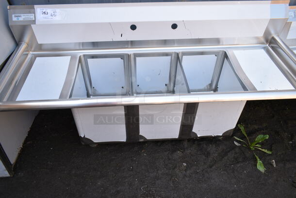 BRAND NEW SCRATCH AND DENT! Steelton 522CS31014LR 54" 18-Gauge Stainless Steel Three Compartment Commercial Sink with 2 Drainboards - 10" x 14" x 12" Bowls. No Legs.  - Image 3 of 6