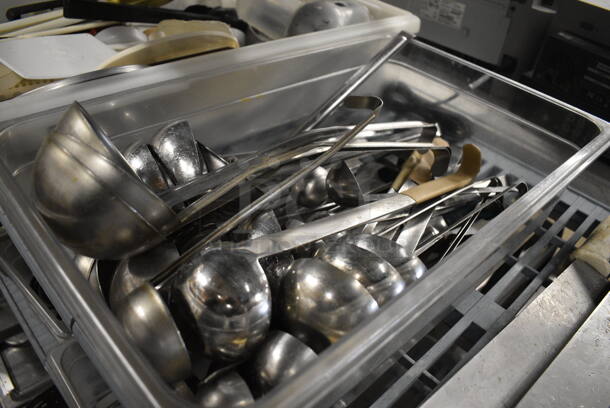 ALL ONE MONEY! Lot of Various Metal Ladles in Clear Poly Bin! 13x21x6 - Image 2 of 4