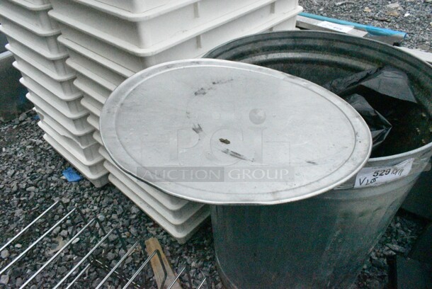 ALL ONE MONEY! Lot of Various Items Including Metal Trash Can, 39 Metal Round Baking Pans, Metal Rack.  - Image 3 of 6