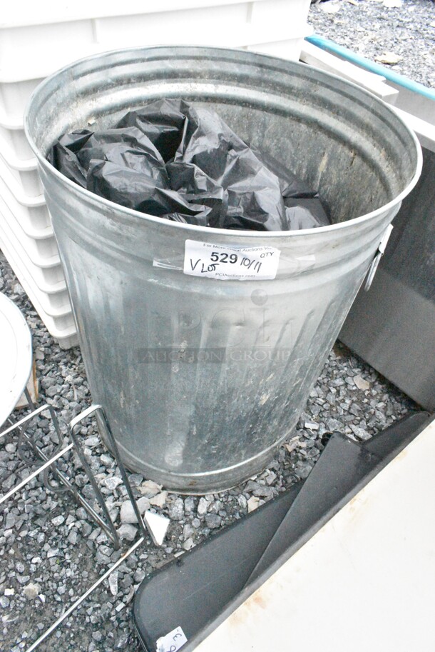 ALL ONE MONEY! Lot of Various Items Including Metal Trash Can, 39 Metal Round Baking Pans, Metal Rack.  - Image 6 of 6
