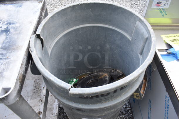 2 Rubbermaid Brute Gray Poly Trash Cans w/ 1 Trash Can Dolly. 26x22x27. 2 Times Your Bid!  - Image 4 of 5