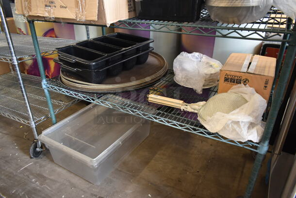 ALL ONE MONEY! Lot of Various Items on Shelving Unit Including Utensils, Serving Trays and Metal Dome Covers. Does Not Include Shelving Unit.  - Image 10 of 12