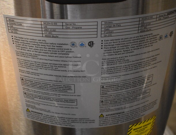 Hampton Bay Model NCZH-G-SS Metal Commercial Floor Style Propane Gas Patio Heater. 48,000 BTU. 32x32x89 - Image 6 of 6