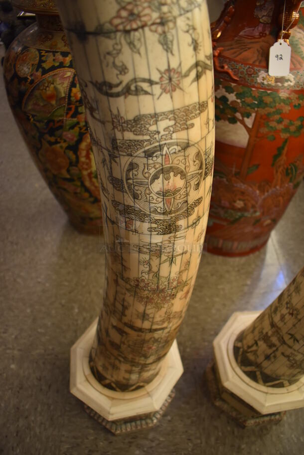 2 Carved Bone Elephant Tusk Shaped Statues. 2 Times Your Bid! - Image 6 of 10