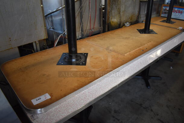 2 White Rectangular Dining Height Table w/ Red and Gray Pattern on 2 Black Metal Base. 95x30x30 - Image 3 of 3