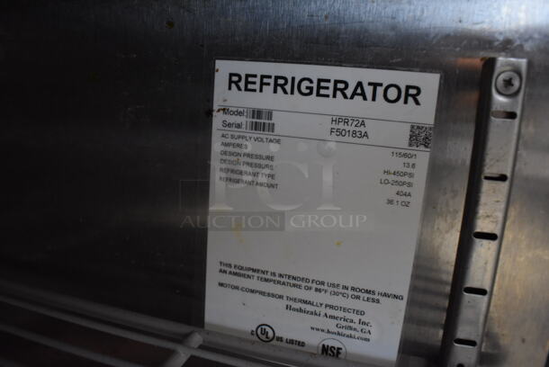 2016 Hoshizaki HPR72A Stainless Steel Commercial Pizza Prep Table on Commercial Casters. 115 Volts, 1 Phase. 72x33x47. Tested and Powers On But Does Not Get Cold - Image 6 of 9