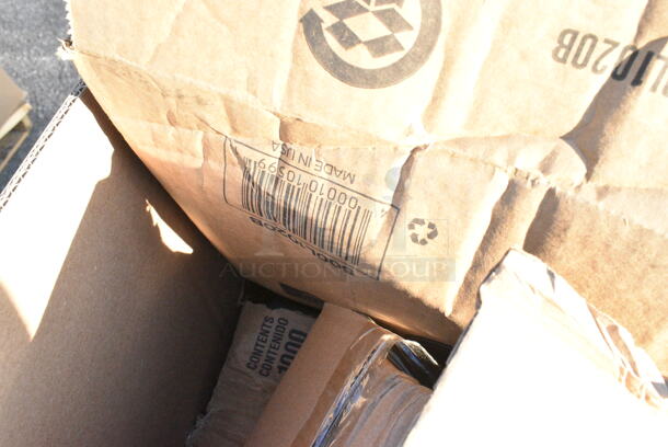 20 BRAND NEW Boxes Including 346WKFSNM Choice Medium Weight White Wrapped Plastic Cutlery Set with Napkin - 250/Case, 245CB10WHITE Choice White Customizable Corrugated Plain Pizza Box, 130GHWPLAKNF EcoChoice Heavy Weight 6 1/2" Green CPLA Plastic Knife - 1000/Case, Dart 90HTPF3VR 9" x 9" x 3" White Foam Square Vented 3 Compartment Take Out Container with Perforated Hinged Lid. 20 Times Your Bid!  - Image 9 of 12