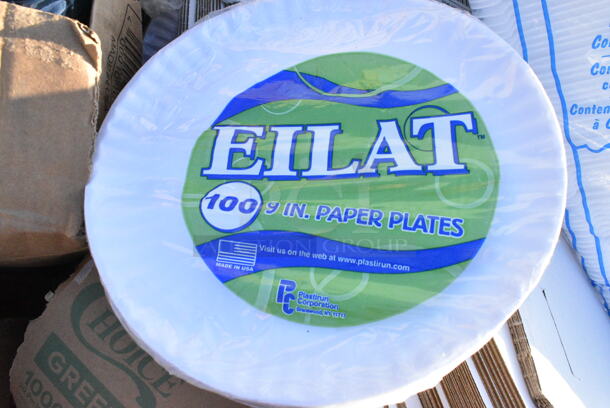 20 BRAND NEW Boxes Including 346WKFSNM Choice Medium Weight White Wrapped Plastic Cutlery Set with Napkin - 250/Case, 245CB10WHITE Choice White Customizable Corrugated Plain Pizza Box, 130GHWPLAKNF EcoChoice Heavy Weight 6 1/2" Green CPLA Plastic Knife - 1000/Case, Dart 90HTPF3VR 9" x 9" x 3" White Foam Square Vented 3 Compartment Take Out Container with Perforated Hinged Lid. 20 Times Your Bid!  - Image 11 of 12