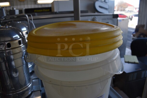 ALL ONE MONEY! Lot of 3 Clear Ploy Containers w/ 3 Yellow Poly Lids. 10x10x7.5. - Image 2 of 3