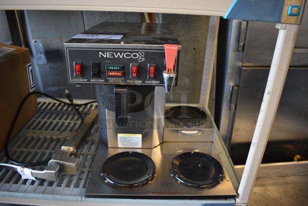 2012 Newco ACE-LP Stainless Steel Commercial Countertop 3 Burner Coffee Machine w/ Hot Water Dispenser and Poly Brew Basket. 120 Volts, 1 Phase. 16x20x16