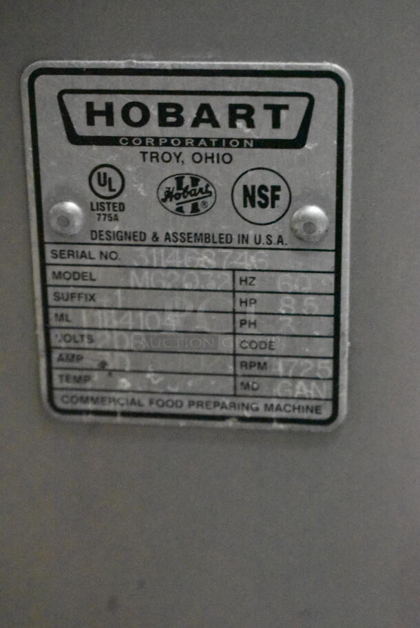 Hobart MG2032 Metal Commercial Floor Style Electric Powered Meat Mixer Grinder w/ Foot Pedal on Commercial Casters. 208 Volts, 3 Phase. Tested and Working! - Image 7 of 7