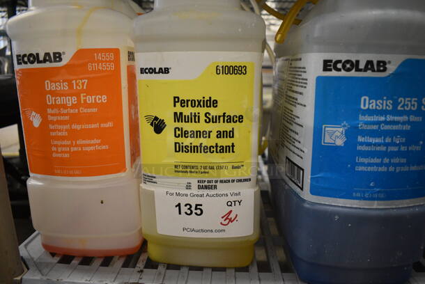 ALL ONE MONEY! Lot of 3 Jugs of Cleaner; Oasis 137 Orange Force, Peroxide Multi Surface Cleaner Disinfectant and Oasis 255 SF Industrial Strength Glass Cleaner. 11x5x12 - Image 3 of 4