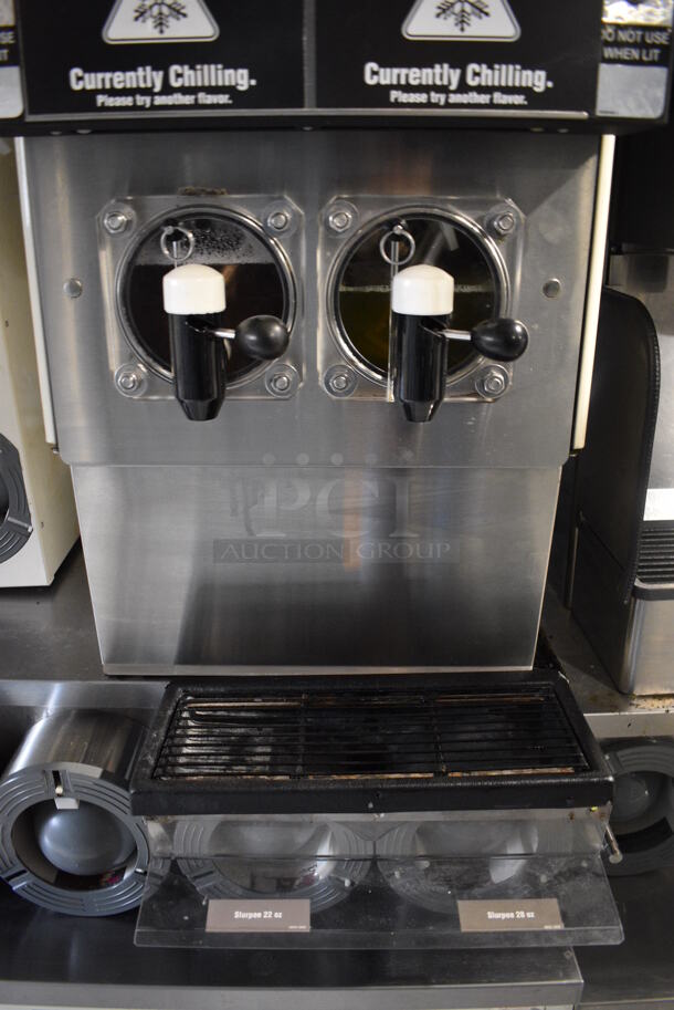 FBD Model FBD562 RC Stainless Steel Commercial Countertop 2 Flavor Slushie Machine on Stainless Steel Soda Station w/ 5 Cup Dispensers and 2 Doors. 215-245 Volts, 1 Phase. 36x42x77 - Image 4 of 11
