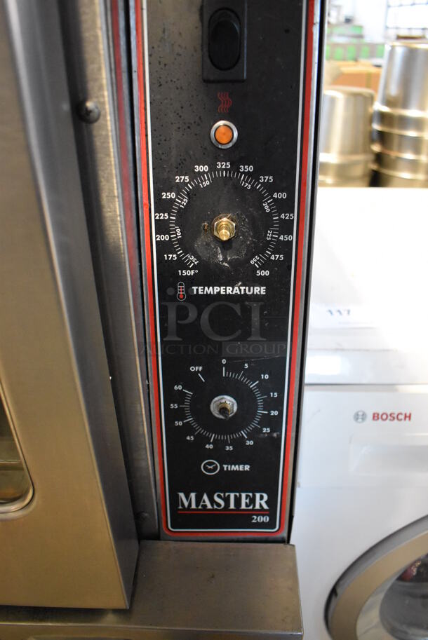 LATE MODEL! Garland Master 200 Stainless Steel Commercial Natural Gas Powered Full Size Convection Oven w/ View Through Doors, Gas Hose and Thermostatic Controls on Metal Legs. 38x44x59.5 - Image 6 of 7