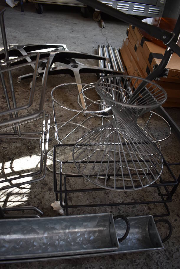 ALL ONE MONEY! Lot of Items Under Table Including 10 Various Metal Stands and 2 Metal Bins - Image 6 of 9