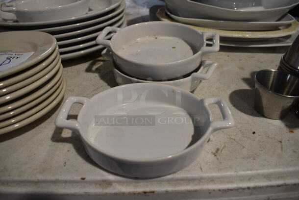 4 White Ceramic Dishes w/ Handles. 6x4.5x1.5. 4 Times Your Bid!