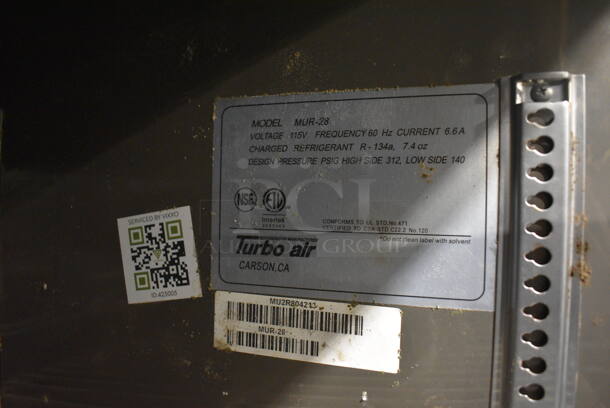 Turbo Air Model MUR-28 Stainless Steel Commercial Single Door Under Counter Cooler w/ Poly Clear Sneeze Guard. 115 Volts, 1 Phase. 27.5x30x63. Tested and Powers On But Does Not Get Cold - Image 5 of 5