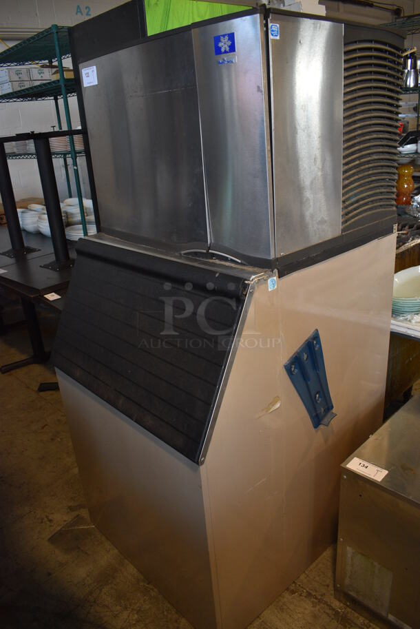 Manitowoc SY0604A Stainless Steel Commercial Ice Machine Head on Ice Bin. 208-230 Volts, 1 Phase. 30x35x66