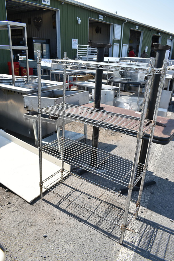 Chrome Finish 4 Tier Wire Shelving Unit. BUYER MUST DISMANTLE. PCI CANNOT DISMANTLE FOR SHIPPING. PLEASE CONSIDER FREIGHT CHARGES.  - Image 2 of 4