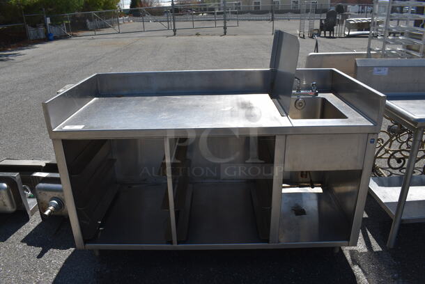 Stainless Steel Commercial Table w/ Sink Basin, Faucet, Handles, Splash Guard and Under Shelf. 66x30x53