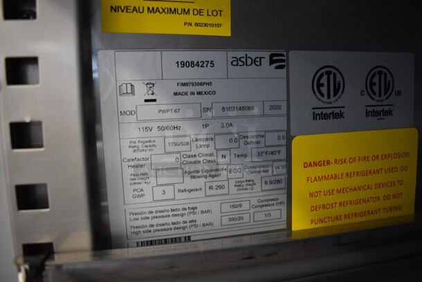 BRAND NEW SCRATCH AND DENT! 2020 Asber Model PWPT67 Stainless Steel Commercial Pizza Prep Table. Missing Compressor. 115 Volts, 1 Phase. 67.5x32.5x40. - Image 8 of 10