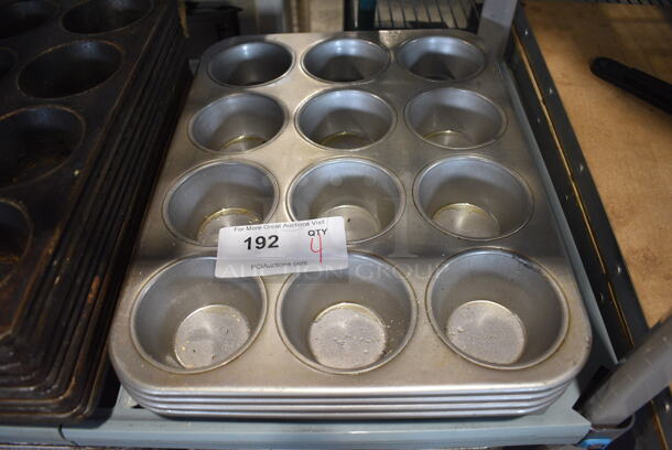 4 Metal 12 Cup Muffin Baking Pans. 13.5x18x2. 4 Times Your Bid!