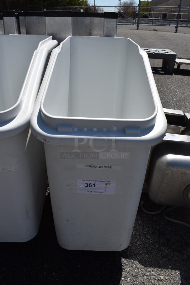 White Poly Ingredient Bin on Commercial Casters. 13x30x28