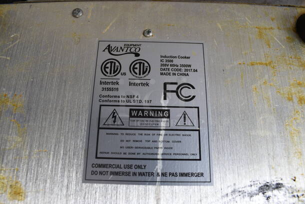 2017 Avantco Model IC 3500 Stainless Steel Commercial Countertop Electric Single Burner Induction Range. 208 Volts, 1 Phase. 13x17x4 - Image 5 of 5