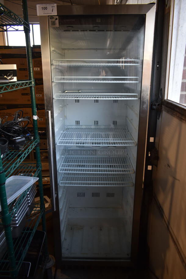 Metal Commercial Single Door Reach In Cooler Merchandiser w/ Poly Coated Racks. Tested and Working!