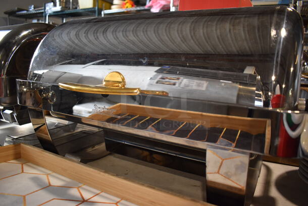 ALL ONE MONEY! Lot of Items on Tabletop Including Chafing Dishes, Poly Buckets, Ceramic Pasta Plates, Tray, Glass Bowls - Image 4 of 12