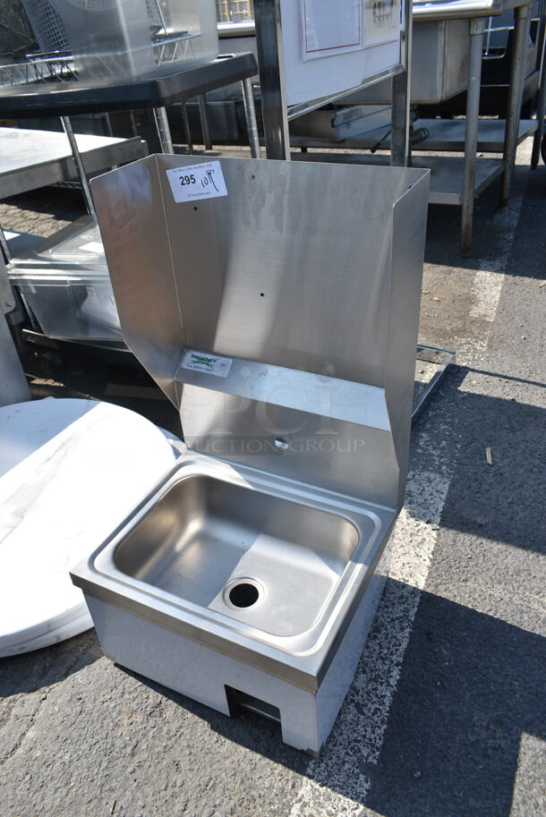 BRAND NEW SCRATCH AND DENT! Regency 600HS17KSPT Stainless Steel Single Bay Wall Mount Hands Free Sink w/ Back Splash.  - Image 3 of 6