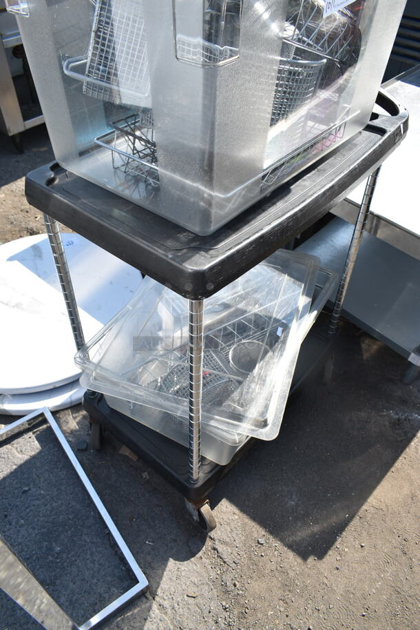 Black Poly 2 Tier Cart w/ Contents including Metal Wire Bins. - Image 9 of 12
