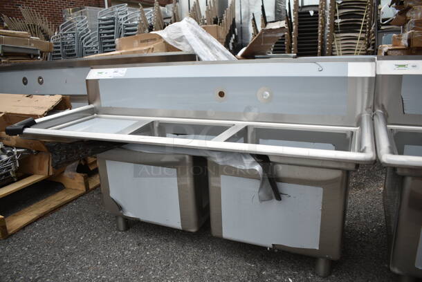 BRAND NEW SCRATCH AND DENT! Regency 600S2171718L Stainless Steel Commercial 2 Bay Sink w/ Left Side Drain Board. Bays 17x17. Drain Board 16.5x18.5. No Legs.  - Image 3 of 7