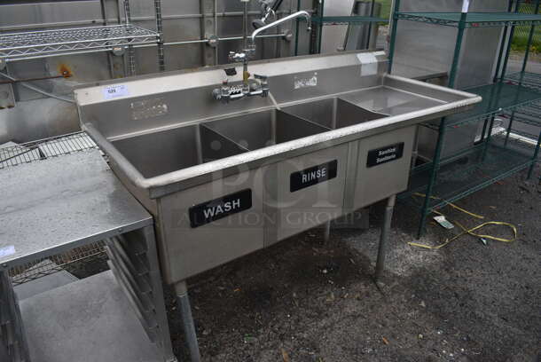 Stainless Steel 3 Bay Sink w/ Right Side Drainboard and Handles. 69x27x43. Bays 16x22x14. Drainboard 16x23x2 - Image 2 of 5