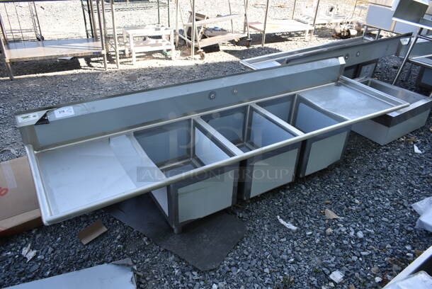 BRAND NEW SCRATCH AND DENT! Regency 600S31824224 Stainless Steel Commercial 3 Bay Sink w/ Dual Drain Boards. No Legs. Bays 18x24. Drain Boards 22.5x26 - Image 1 of 6