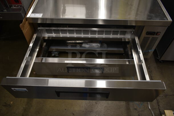 BRAND NEW SCRATCH AND DENT! 2023 Avantco 178CBE48HC Stainless Steel Commercial 2 Drawer Chef Base on Commercial Casters. 115 Volts, 1 Phase. Tested and Working! - Image 4 of 5