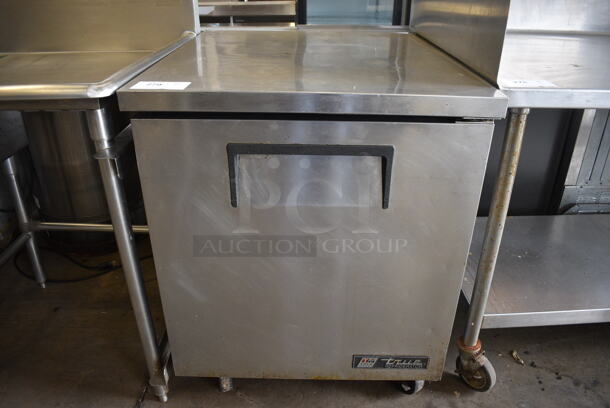 2011 True Model TSSU-27-12M-B Stainless Steel Commercial Single Door Undercounter Cooler on Commercial Casters. 115 Volts, 1 Phase. 27.5x30x36. Tested and Working!
