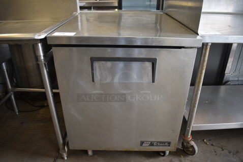 2011 True Model TSSU-27-12M-B Stainless Steel Commercial Single Door Undercounter Cooler on Commercial Casters. 115 Volts, 1 Phase. 27.5x30x36. Tested and Working!
