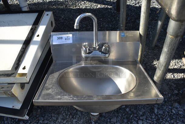 Stainless Steel Commercial Single Bay Wall Mount Sink w/ Faucet and Handles. 19x15x20 - Image 1 of 4