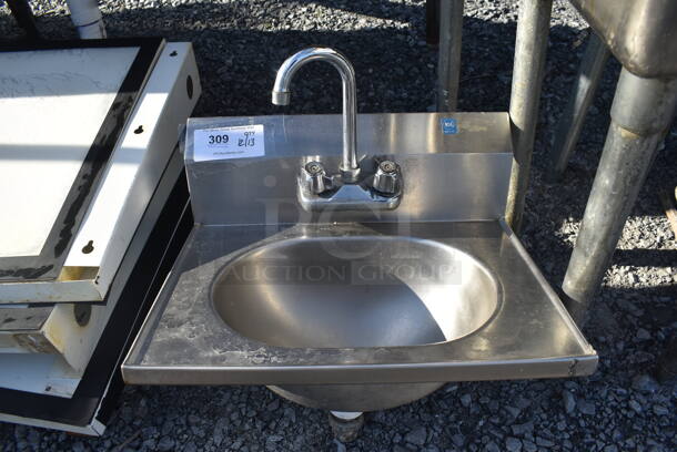 Stainless Steel Commercial Single Bay Wall Mount Sink w/ Faucet and Handles. 19x15x20