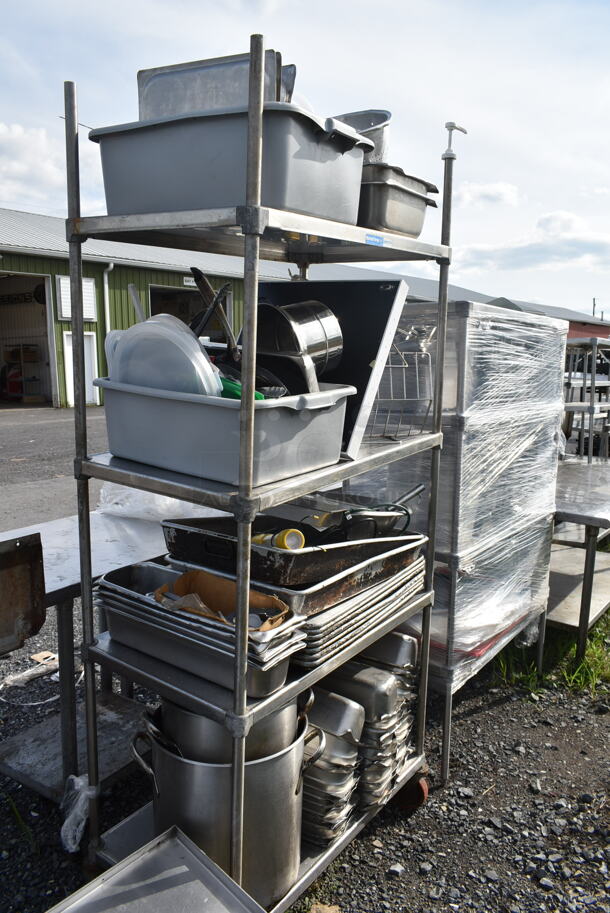 Metal 4 Tier Shelving Unit w/ Contents Including Stainless Steel Drop In Bins and Metal Baking Pans.  - Image 2 of 10