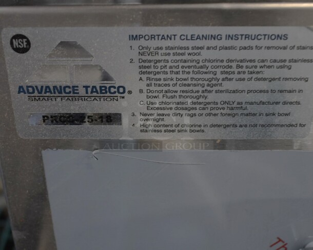 BRAND NEW SCRATCH AND DENT! Advance Tabco Prestige Series PRCS-25-18 Underbar Hand Sink with Glass Rinser and Dipper Well - 25" x 18" - Image 5 of 6