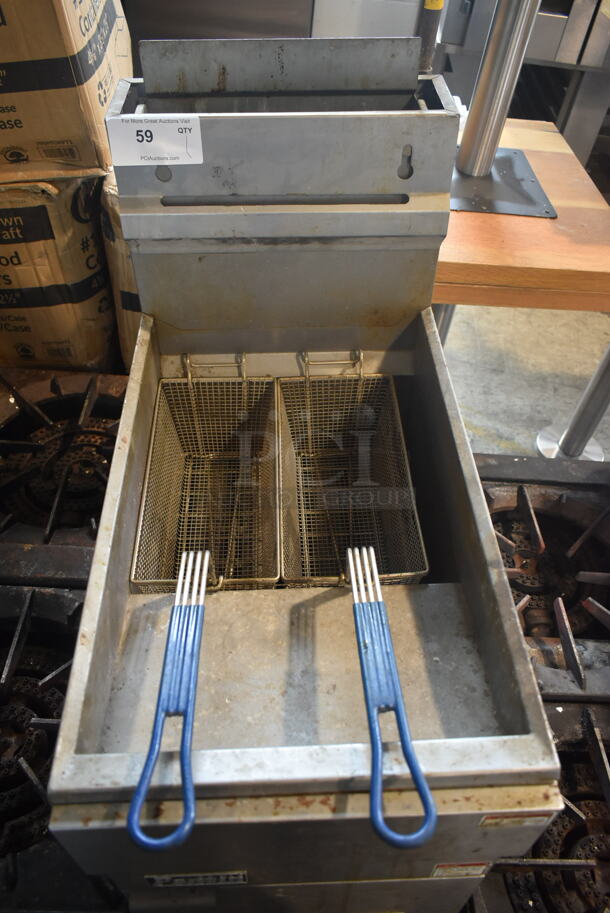 Pantin Stainless Steel Commercial Floor Style Natural Gas Powered Deep Fat Fryer w/ 2 Metal Fry Baskets.  - Image 4 of 6