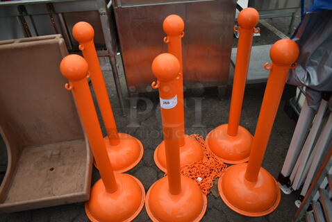 6 Orange Poly Crowd Control Stanchions and Chain. 6 Times Your Bid!