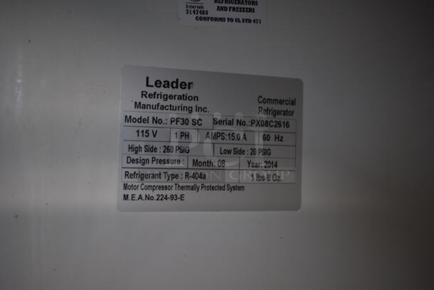 2014 Leader PF30 SC Stainless Steel Commercial Single Door Reach In Cooler Merchandiser. 115 Volts, 1 Phase. Tested and Does Not Power On - Image 5 of 6